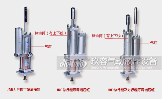 總行程可調(diào)、力行程可調(diào)和及總行程及力行程可調(diào)增壓缸產(chǎn)品在外形上的區(qū)別對比圖